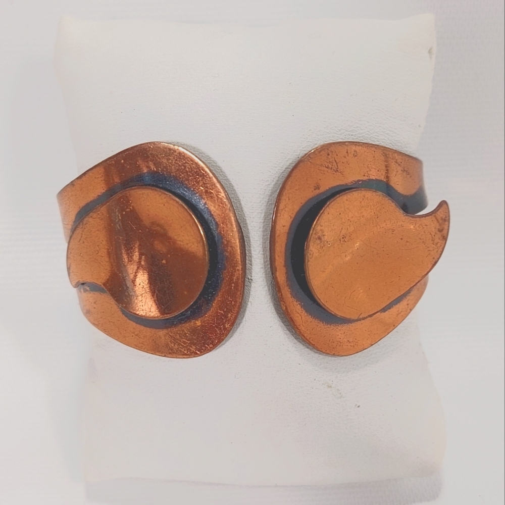 Copper Clam Shell Hinged Chunky Bangle Bracelet